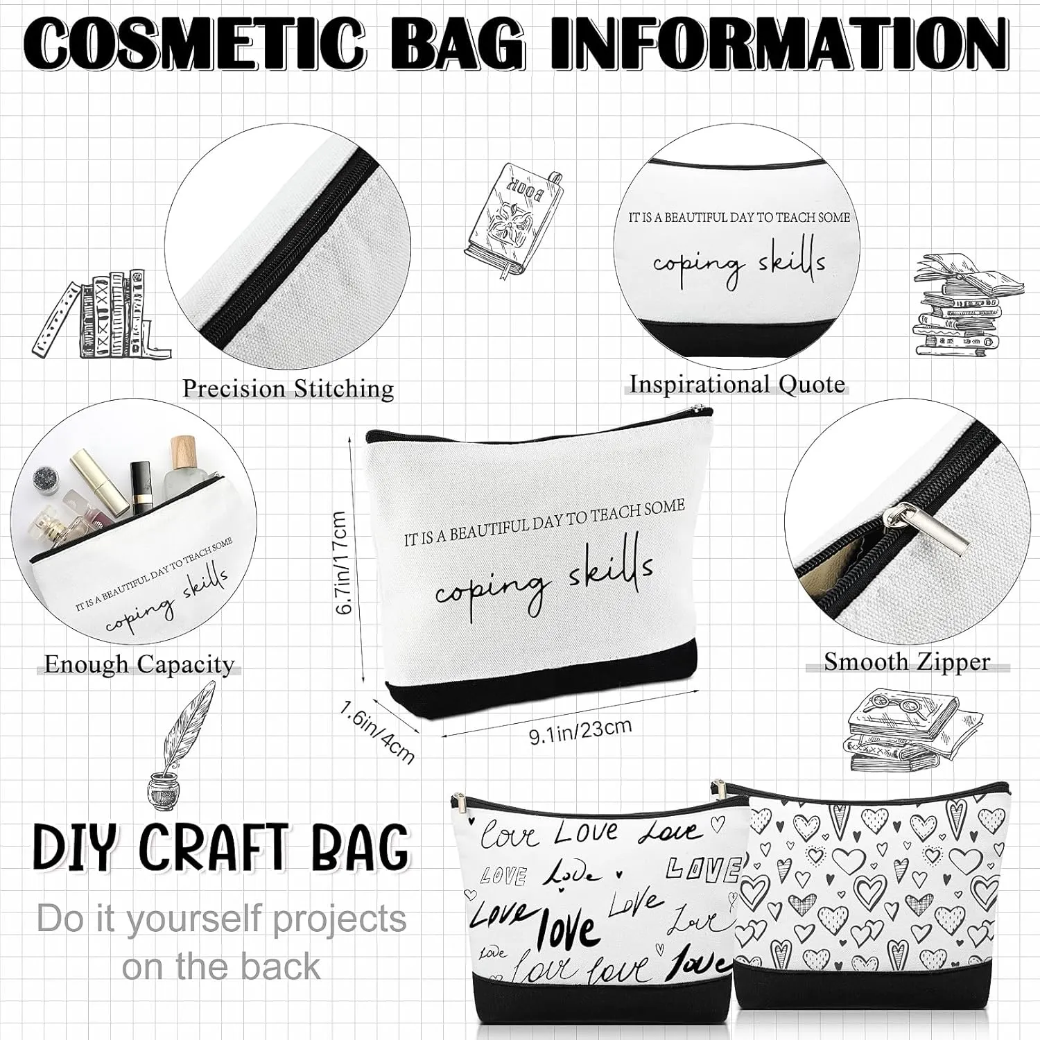 2025 Graduation School Counselor Teacher Appreciation Gift Canvas Tote Bag Makeup Zipper Cosmetic Bag Gift