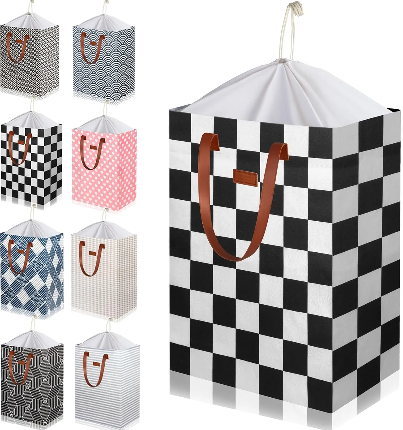 204L Drawstring Laundry Hamper Large Waterproof Laundry Basket Collapsible Laundry Bag Extended Leather Handle Clothes Storage Toy Organization (21-Classical Piano Love Decoration)