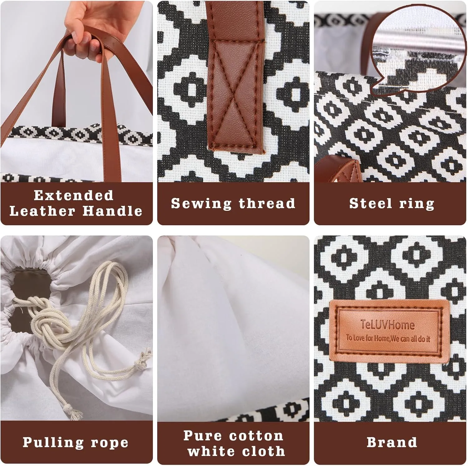204L Drawstring Laundry Hamper Large Waterproof Laundry Basket Collapsible Laundry Bag Extended Leather Handle Clothes Storage Toy Organization (21-Classical Piano Love Decoration)