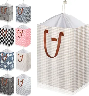 204L Drawstring Laundry Hamper Large Waterproof Laundry Basket Collapsible Laundry Bag Extended Leather Handle Clothes Storage Toy Organization (71- Noble Gold Dots)