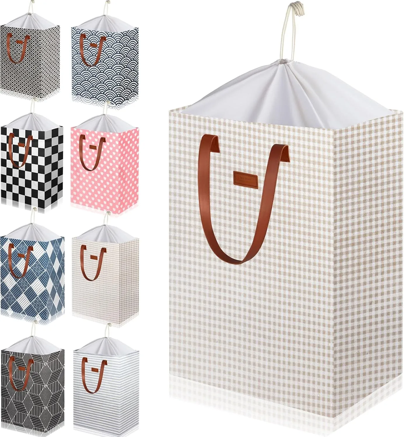 204L Drawstring Laundry Hamper Large Waterproof Laundry Basket Collapsible Laundry Bag Extended Leather Handle Clothes Storage Toy Organization (71- Noble Gold Dots)