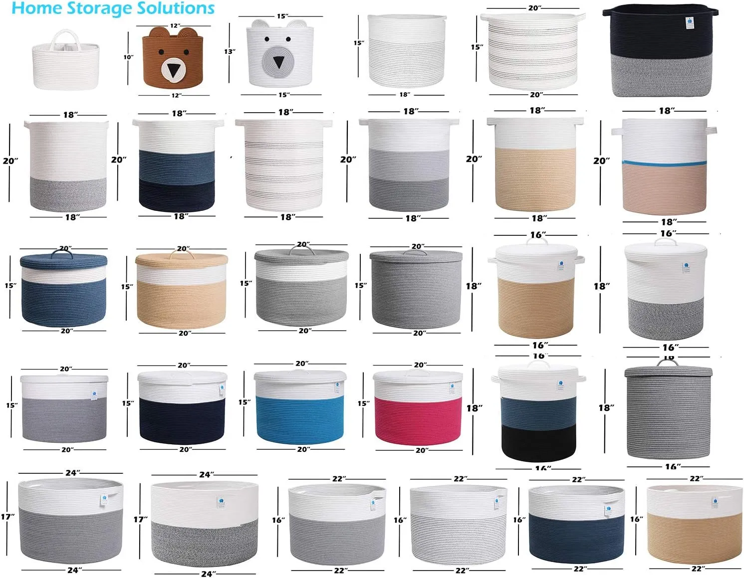20" x 20" x 15" Extra Large Storage Basket with Lid, Cotton Rope Storage Baskets, Laundry Hamper, Cloth Bin, for Clothes Towels Blankets Pillows Storage in Living Room, Basket with Cover Dark Blue