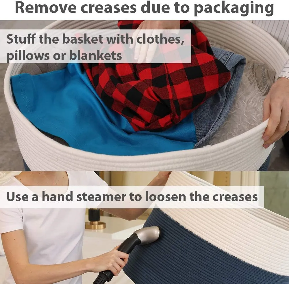 20" x 20" x 15" Extra Large Storage Basket with Lid, Cotton Rope Storage Baskets, Laundry Hamper, Cloth Bin, for Clothes Towels Blankets Pillows Storage in Living Room, Basket with Cover Dark Blue