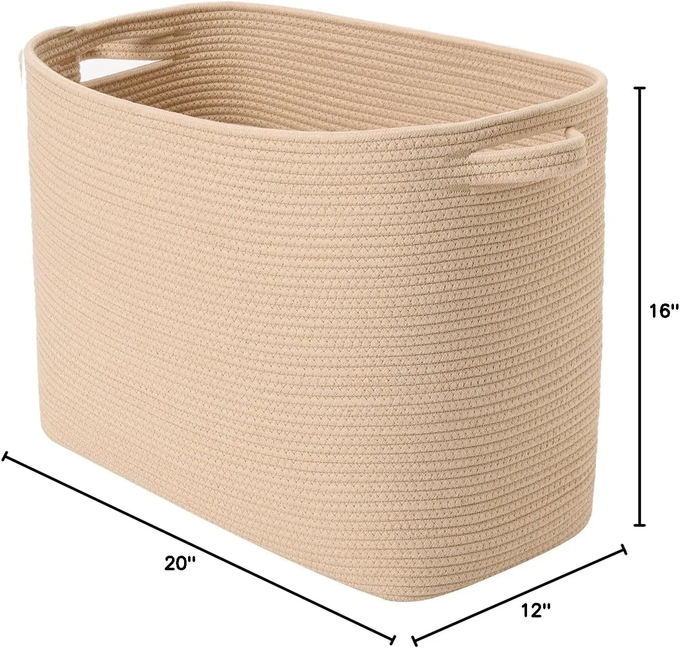 20"x12"x16" Mega Size Rectangular Extra Large Storage Basket, Rectangular Cotton Rope Storage Baskets, Woven Laundry Hamper, Cloth Storage Bin, for Clothes Blanket in Living Room, All Beige