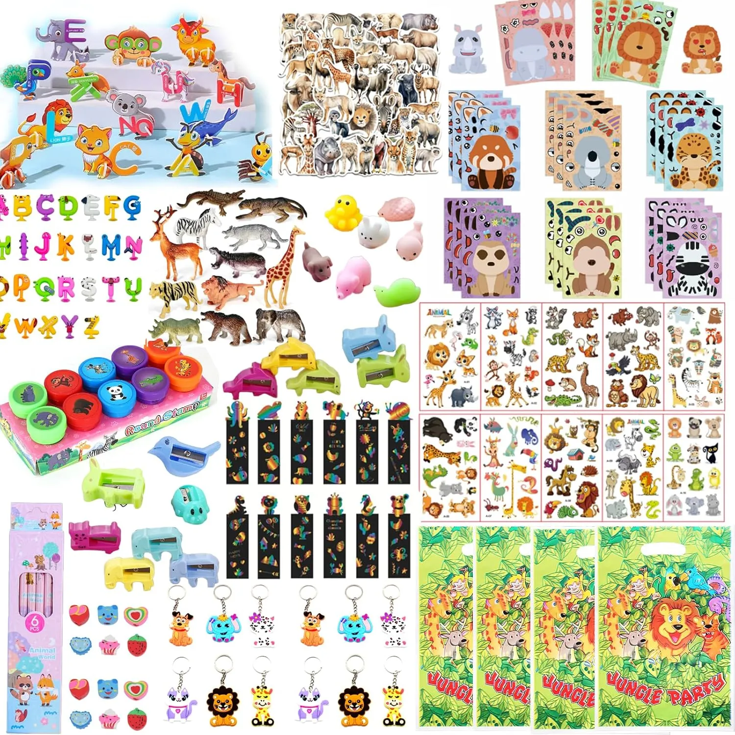216PCS Jungle Safari Party Favors Animal Theme Goodie Bag Stuffers Bulk Set with Zoo Animal Toys, Stationery Gifls & Classroom Prizes - Wild One Birthday Party Supplies for Kids 3-12
