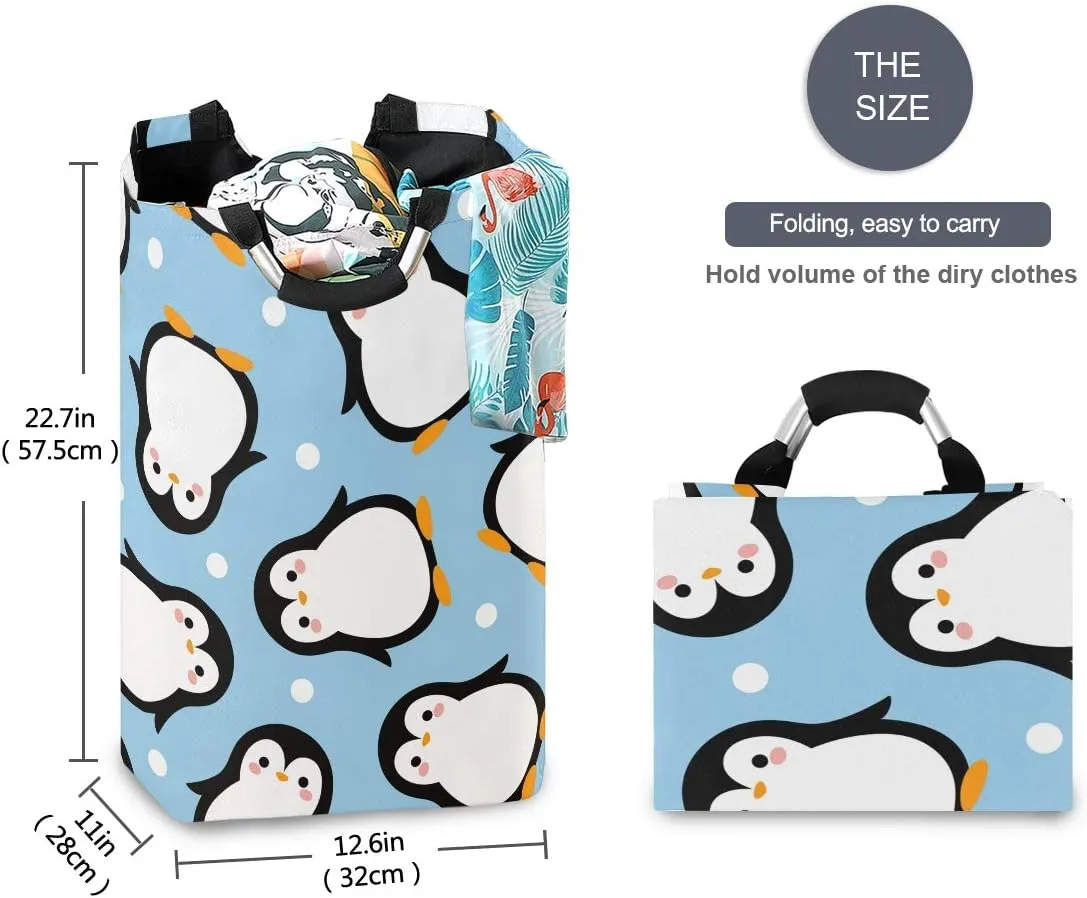 22.7" Cute Penguin Pattern Style Collapsible Laundry Basket,Waterproof Large Clothes Basket Laundry Hamper with Handles