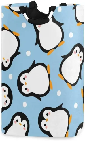 22.7" Cute Penguin Pattern Style Collapsible Laundry Basket,Waterproof Large Clothes Basket Laundry Hamper with Handles