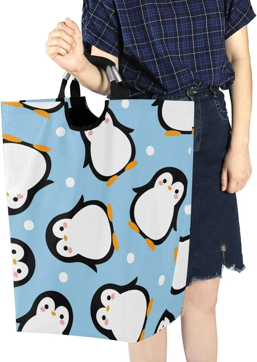 22.7" Cute Penguin Pattern Style Collapsible Laundry Basket,Waterproof Large Clothes Basket Laundry Hamper with Handles