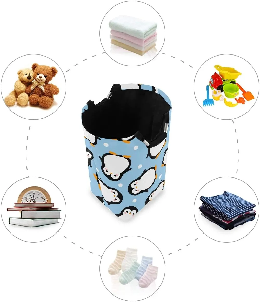 22.7" Cute Penguin Pattern Style Collapsible Laundry Basket,Waterproof Large Clothes Basket Laundry Hamper with Handles
