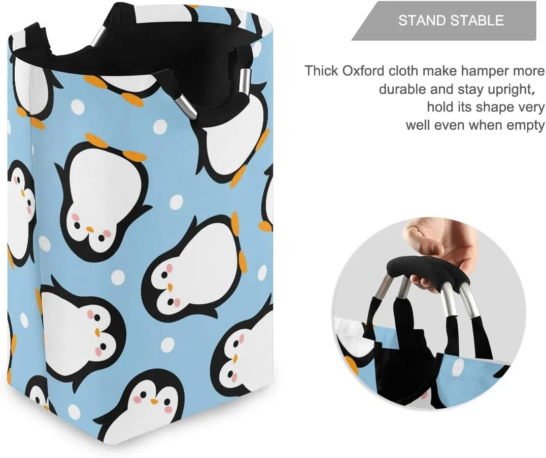 22.7" Cute Penguin Pattern Style Collapsible Laundry Basket,Waterproof Large Clothes Basket Laundry Hamper with Handles
