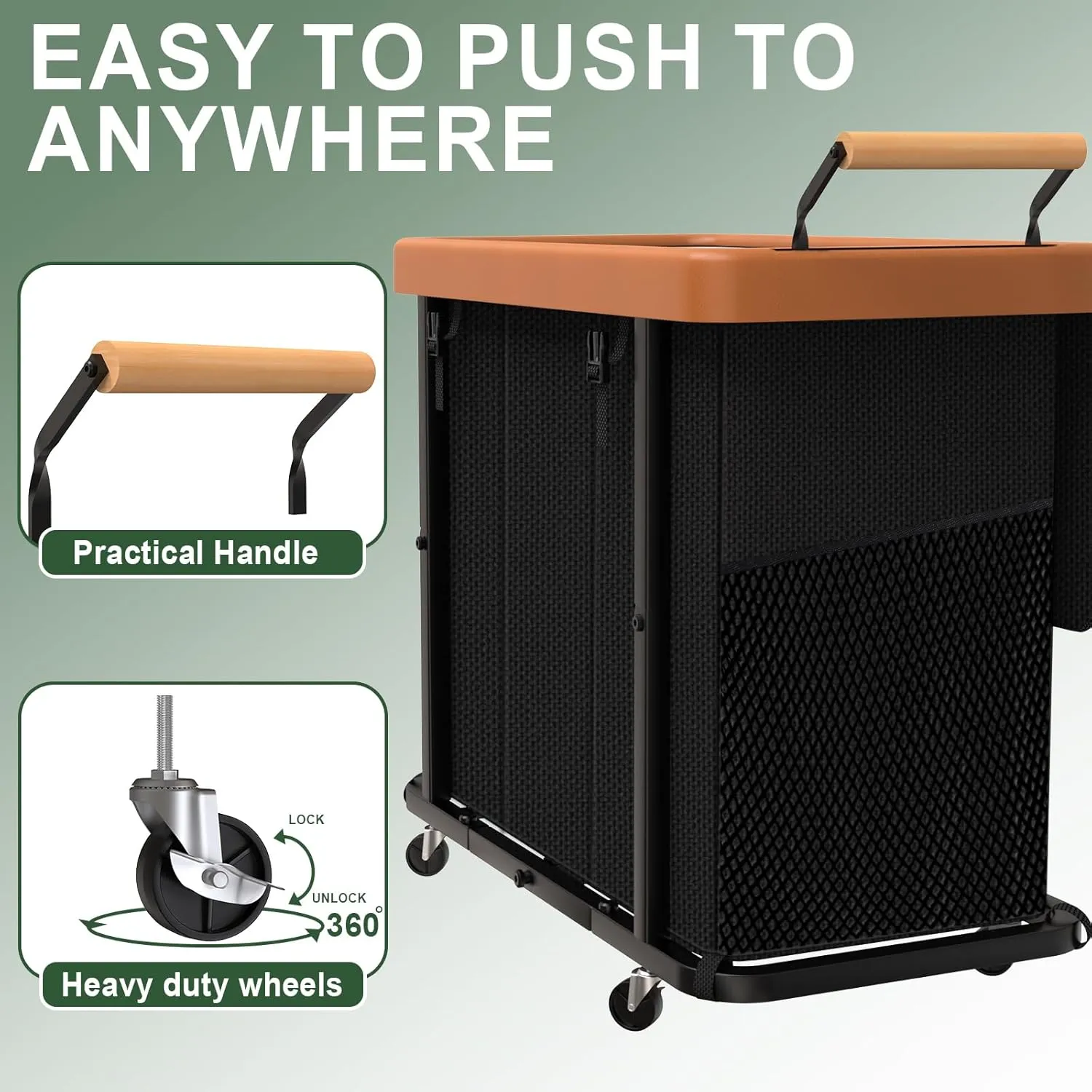 230L (60 Gal) Extra Large Fashion Laundry Sorter 3 Section with Lid, Rolling Laundry Basket Hamper with Handle, Laundry Organizer Storage Cart with Sturdy Metal Frame for Laundry Room, Hotel, Black