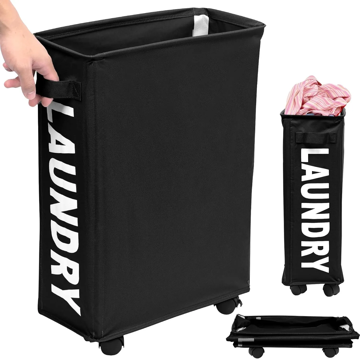 23inch Slim Laundry Basket 44L Rolling Laundry Hamper on Wheels Collapsible Clothes Hamper with Handle Freestanding Laundry Bin Narrow Laundry Bag Yoga Mat Storage Racks for Clothes Toys Yo