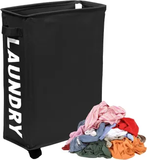23inch Slim Laundry Basket 44L Rolling Laundry Hamper on Wheels Collapsible Clothes Hamper with Handle Freestanding Laundry Bin Narrow Laundry Bag Yoga Mat Storage Racks for Clothes Toys Yo