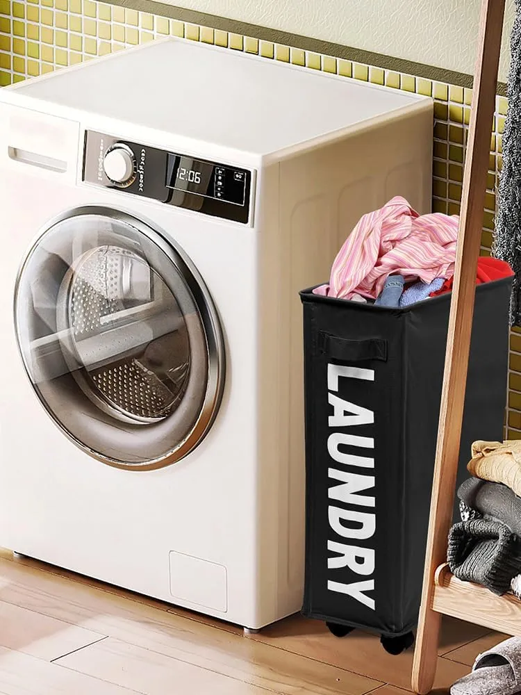 23inch Slim Laundry Basket 44L Rolling Laundry Hamper on Wheels Collapsible Clothes Hamper with Handle Freestanding Laundry Bin Narrow Laundry Bag Yoga Mat Storage Racks for Clothes Toys Yo