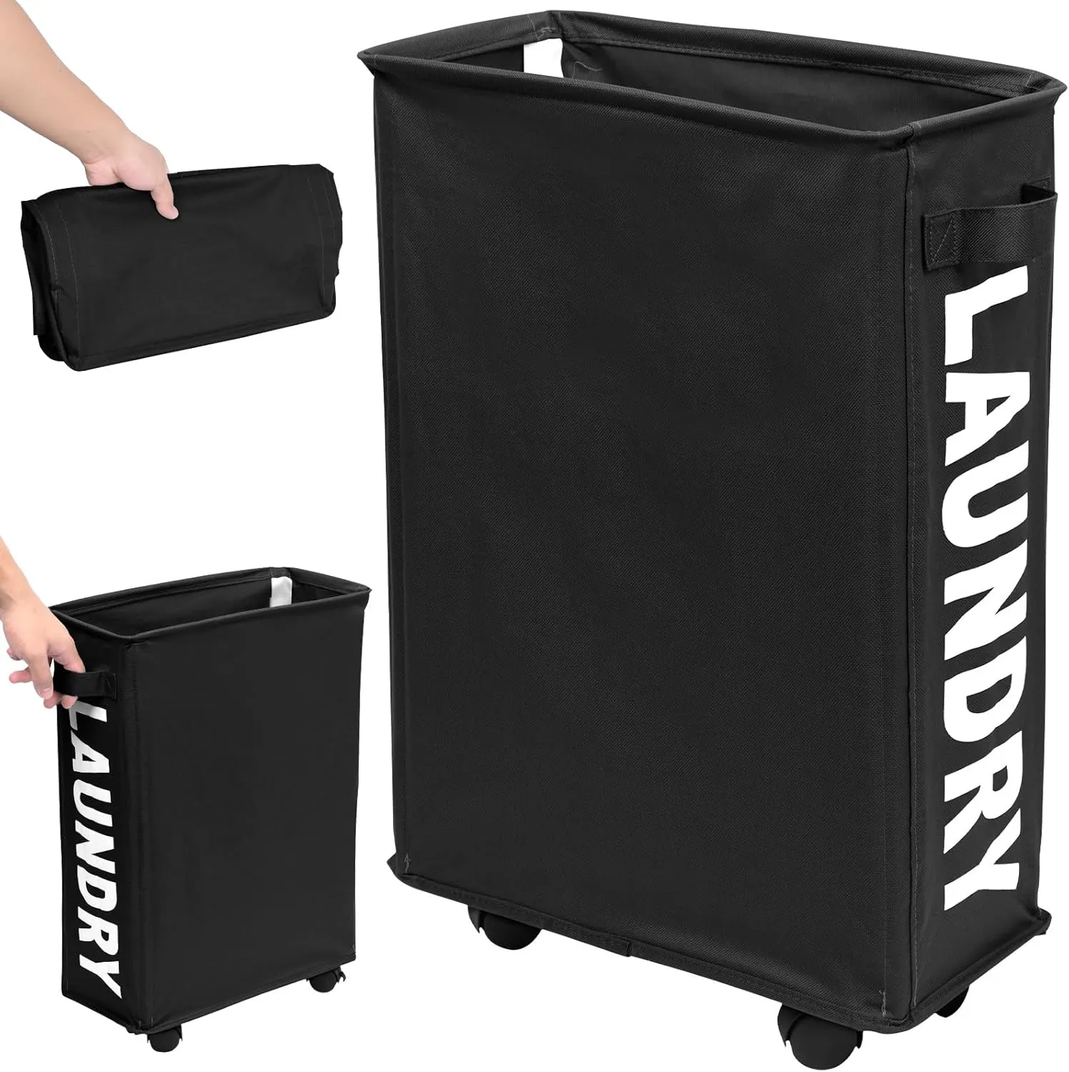 23inch Slim Laundry Basket 44L Rolling Laundry Hamper on Wheels Collapsible Clothes Hamper with Handle Freestanding Laundry Bin Narrow Laundry Bag Yoga Mat Storage Racks for Clothes Toys Yo