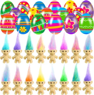 24 PCS Prefilled Easter Eggs with Mini Toys Inside Vintage Lucky Dolls Action Figures for Kids Boys Girls Easter Basket Stuffers Party Favors Easter Egg Hunt