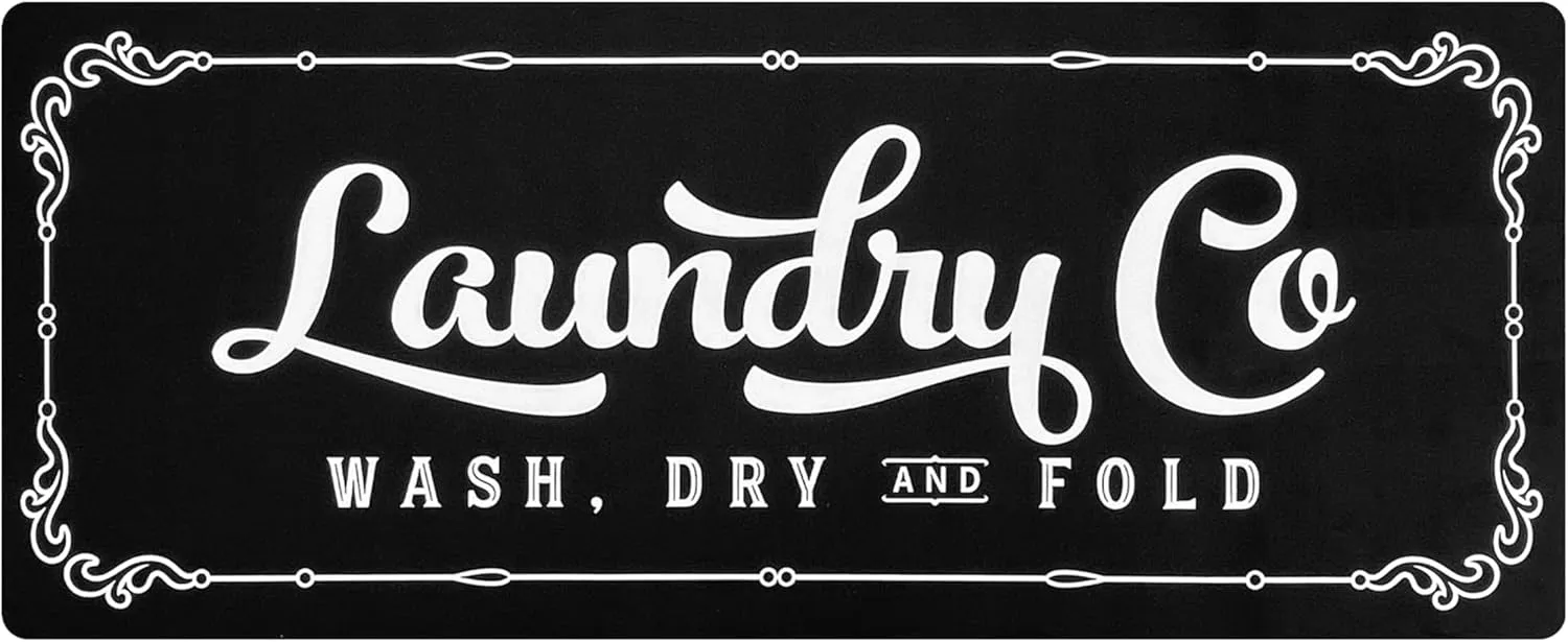 24"x60" Laundry Rug Runner, Non Slip Waterproof Washable Floor Mat, Laundry Co. Rug for Farmhouse Laundry Decor, Kitchen, Bathroom, Mudroom (Black)