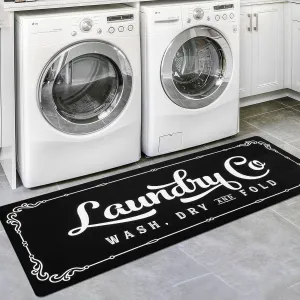 24"x60" Laundry Rug Runner, Non Slip Waterproof Washable Floor Mat, Laundry Co. Rug for Farmhouse Laundry Decor, Kitchen, Bathroom, Mudroom (Black)