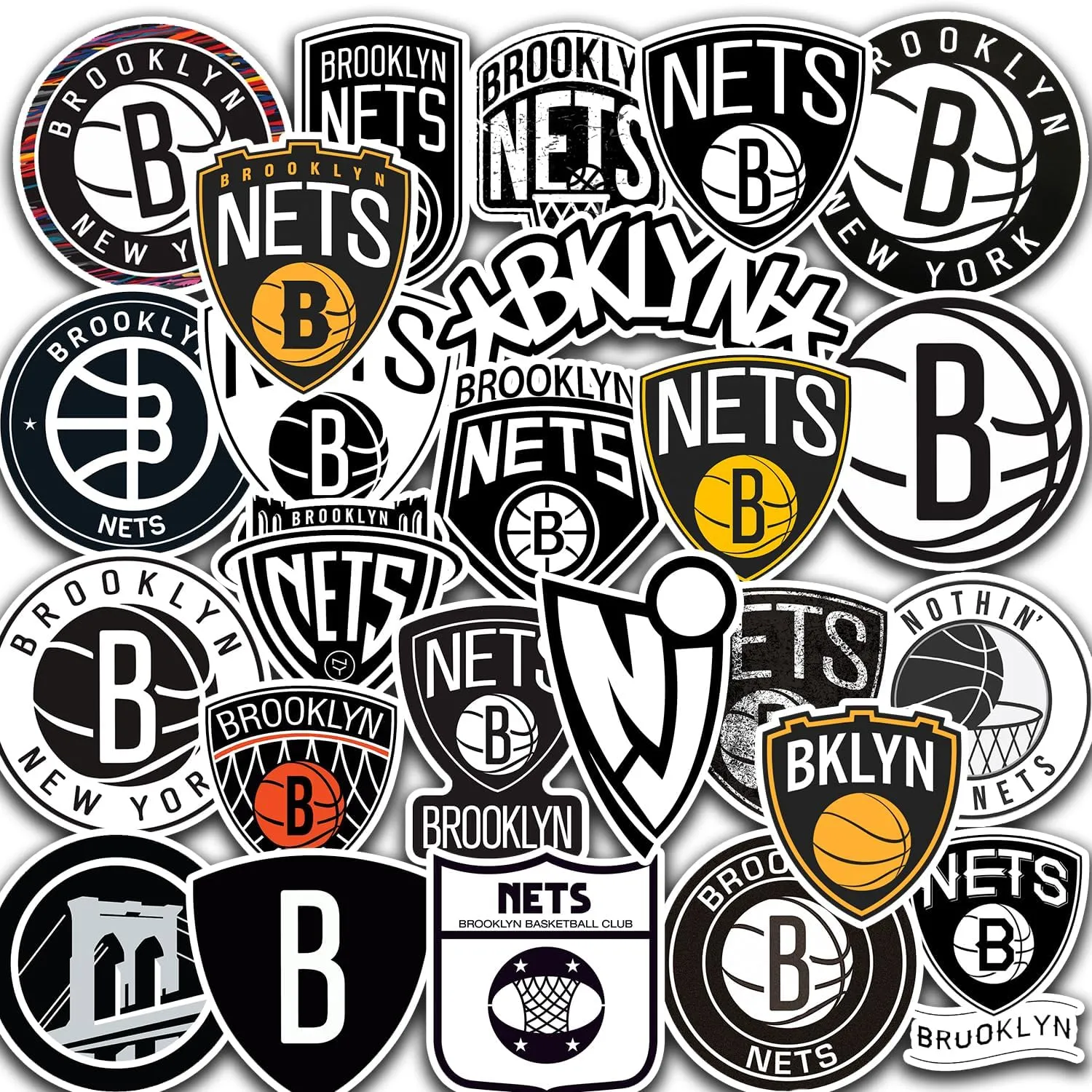 25 PCS Brooklyn Vinyl Nets Basketball Stickers for Water Bottle, Laptop, Bicycle, Computer, Motorcycle, Travel Case, Car Decal Decoration Sticker