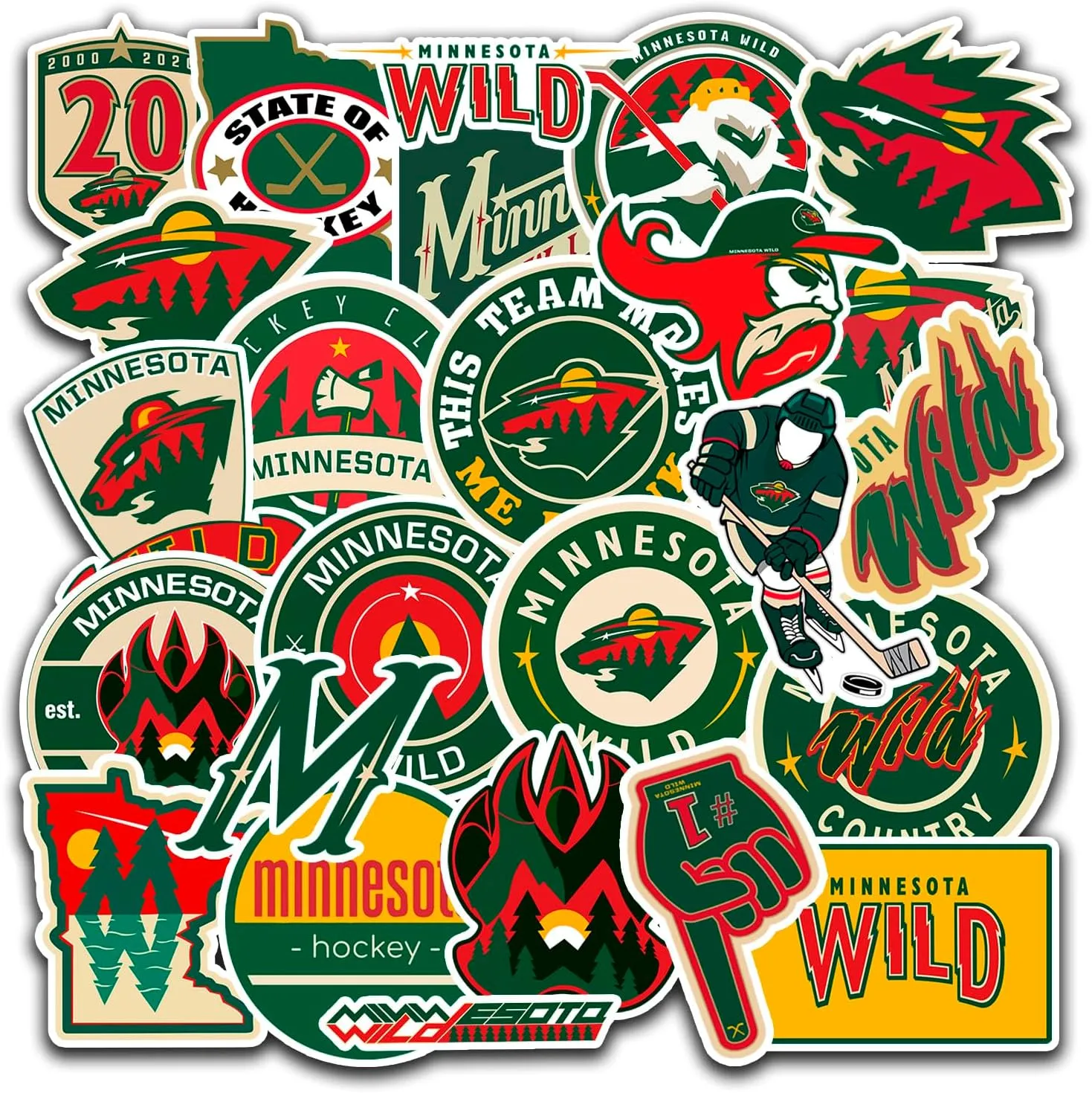 25 PCS Minnesota American Wild Hockey Stickers for Water Bottle, Laptop, Bicycle, Computer, Motorcycle, Travel Case, Car Decal Decoration Stickers