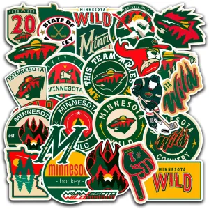 25 PCS Minnesota American Wild Hockey Stickers for Water Bottle, Laptop, Bicycle, Computer, Motorcycle, Travel Case, Car Decal Decoration Stickers
