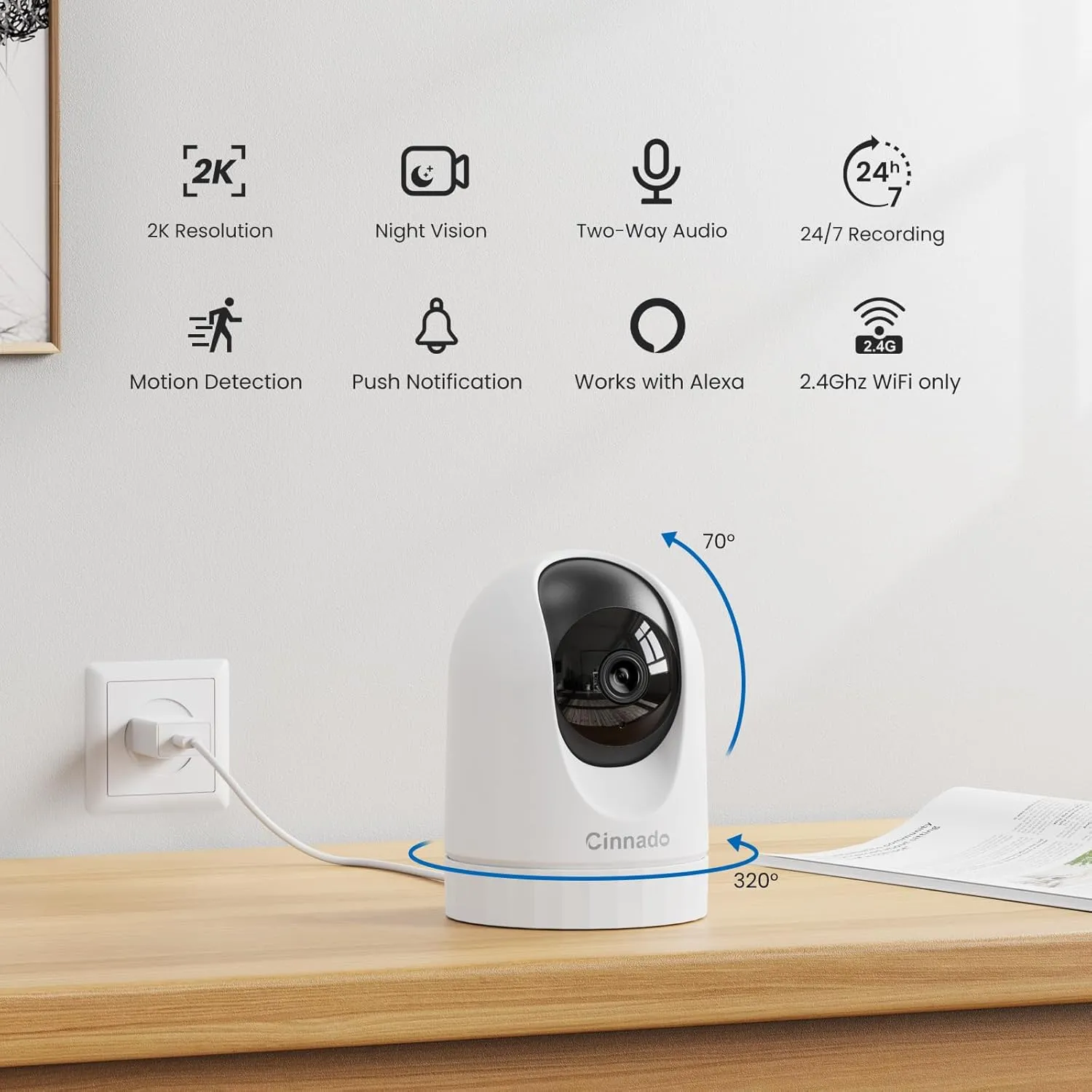 2K Home Security Cameras-2.4Ghz WiFi Indoor Camera with 360° Motion Detection for Pets/Nanny/Baby/Dog, 2 Way Audio, 24/7 SD Card Storage, Cloud Storage, Works with Alexa & Google Home, D1 4P