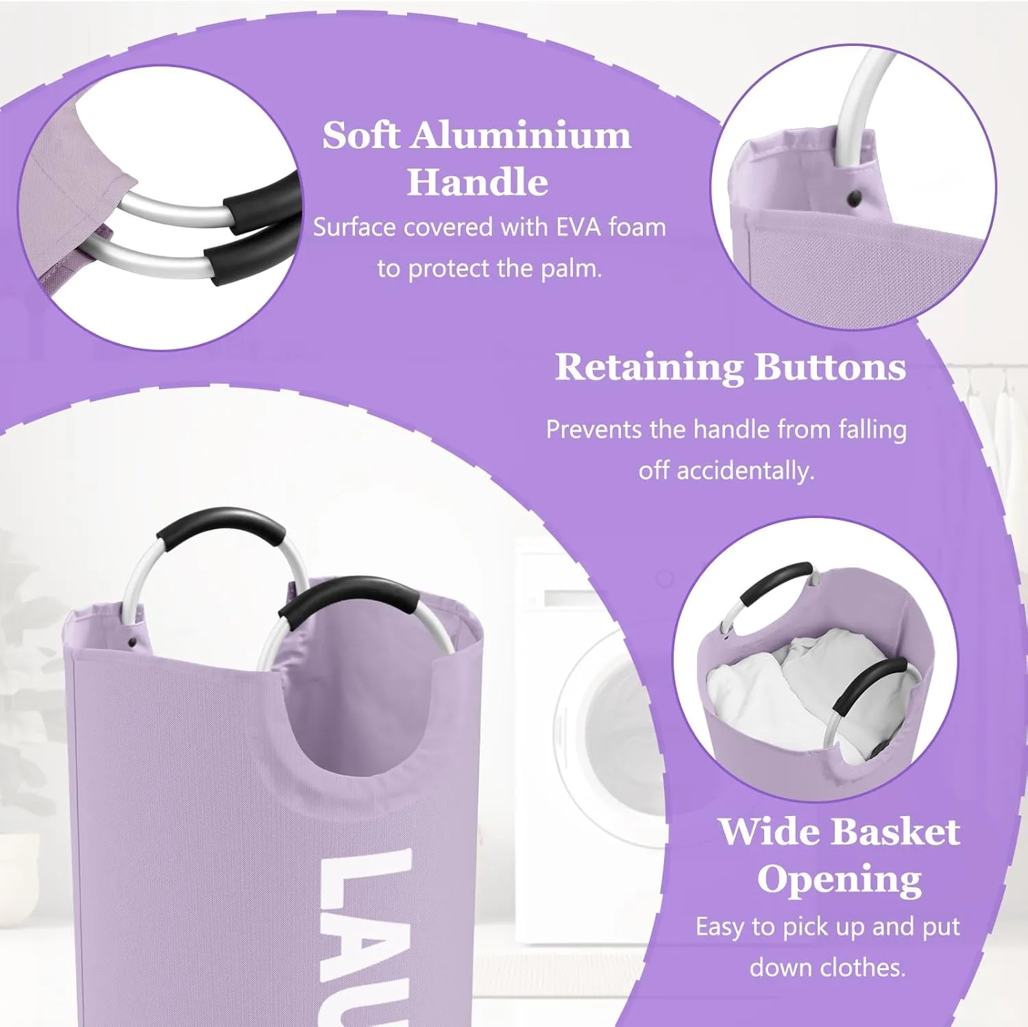 2Pcs 95L Folding Laundry Basket, Large Laundry Hamper with Soft Handles, Freestanding Dirty Clothes Basket, Sturdy Oxford Fabric Clothes Hampers for Travel, Dormitory, Purple   Pink