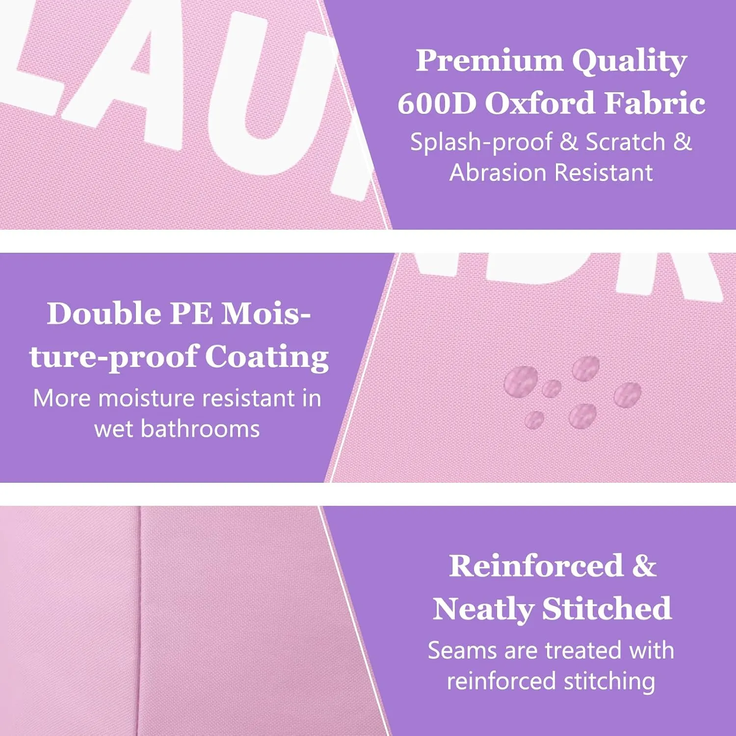 2Pcs 95L Folding Laundry Basket, Large Laundry Hamper with Soft Handles, Freestanding Dirty Clothes Basket, Sturdy Oxford Fabric Clothes Hampers for Travel, Dormitory, Purple   Pink