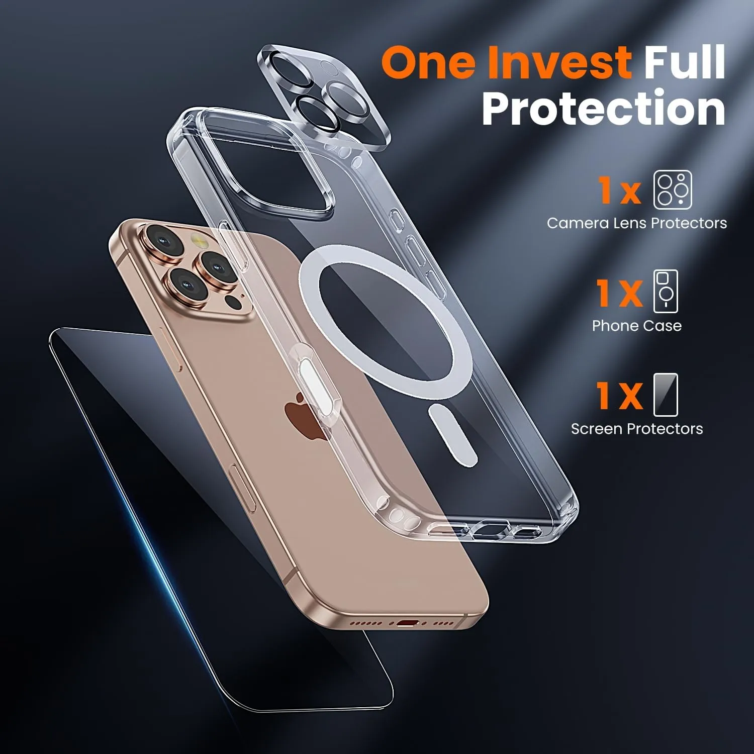 3 in 1 for iPhone 16 Pro Case with Camera Control Button, Not Yellowing, Screen Protector*1 Camera Lens Protector*1, Military-Grade Protection for iPhone 16 Pro Phone Case 6.3 inch Clear