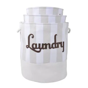 3 Piece Laundry Basket Set Neutral Stripe Storage Hamper