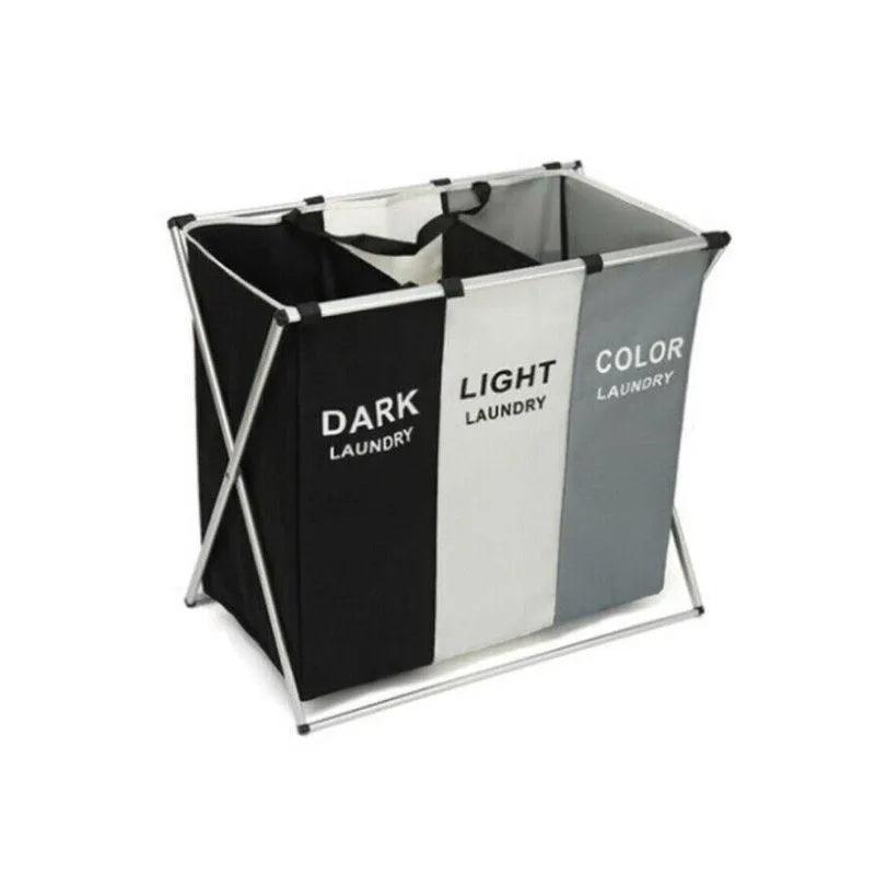 3 Sections Hamper Sorter Dark Light Folding Laundry Washing Basket Bag Holder Au