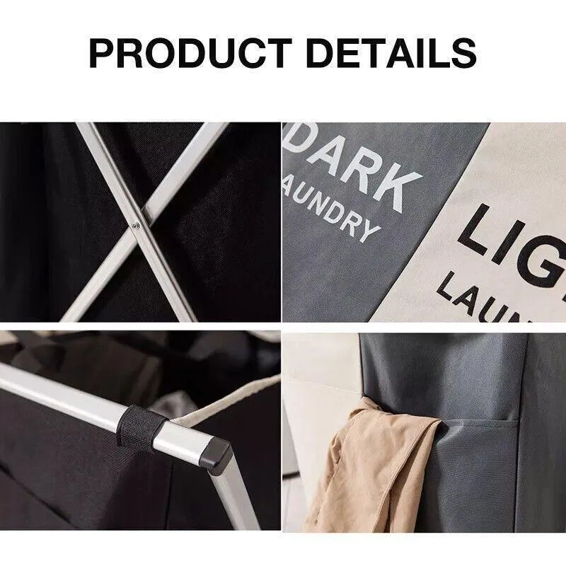 3 Sections Hamper Sorter Dark Light Folding Laundry Washing Basket Bag Holder Au