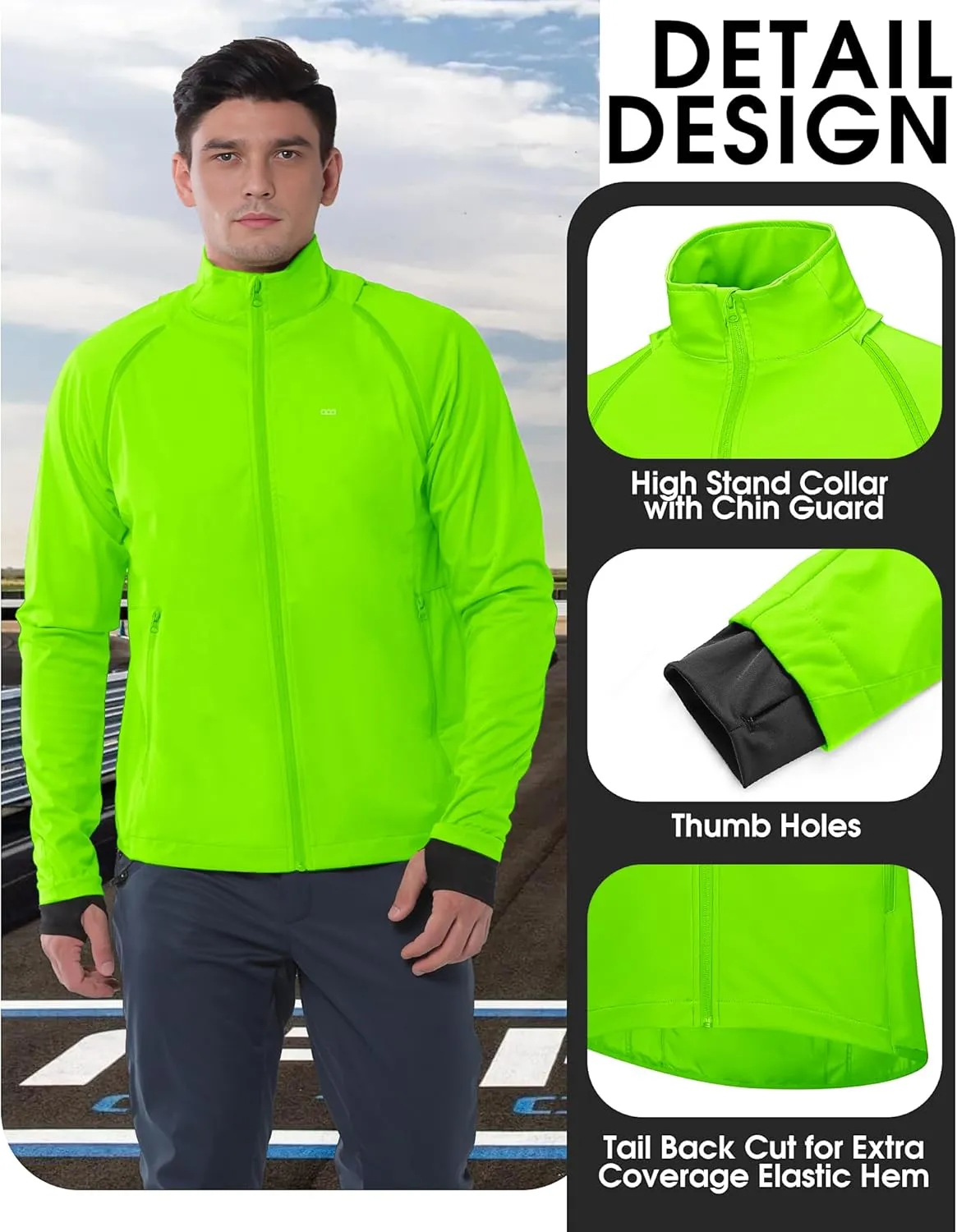 33,000ft Men's Cycling Jacket Long Sleeve, Waterproof Running Bike Vest Outerwear Reflective Windproof Sleeveless Jacket