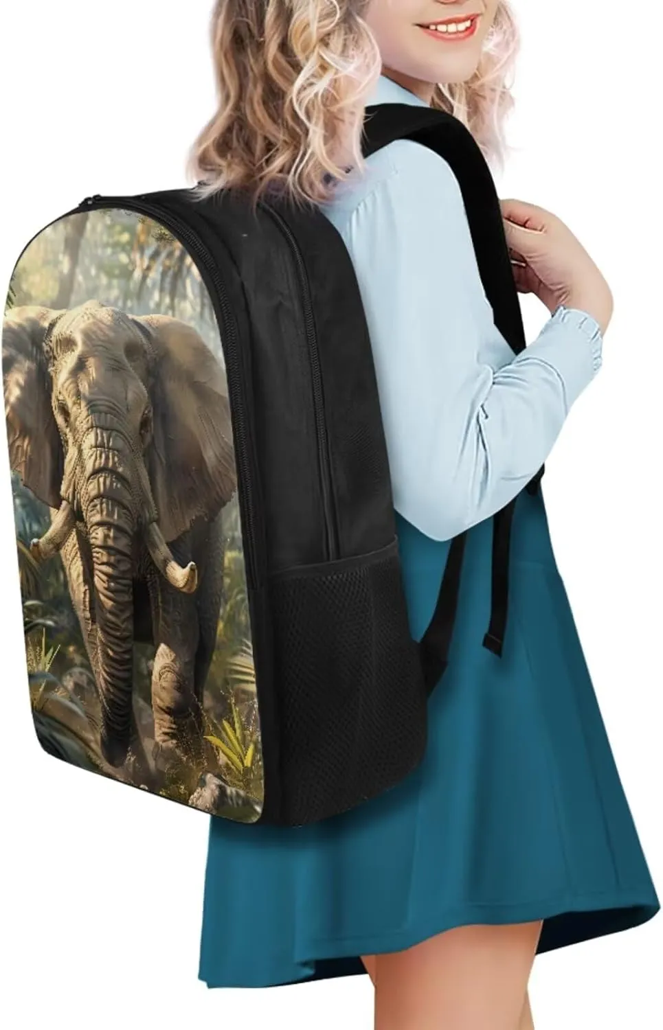 3d Cool Elephant Print Grils Bookbag With Lunch Box Dirt-resistant Lightweight School Backpack for Girls 8-16 Keep Warm Grease Proofing Lunch Bag for Kids Fit Middle School High School