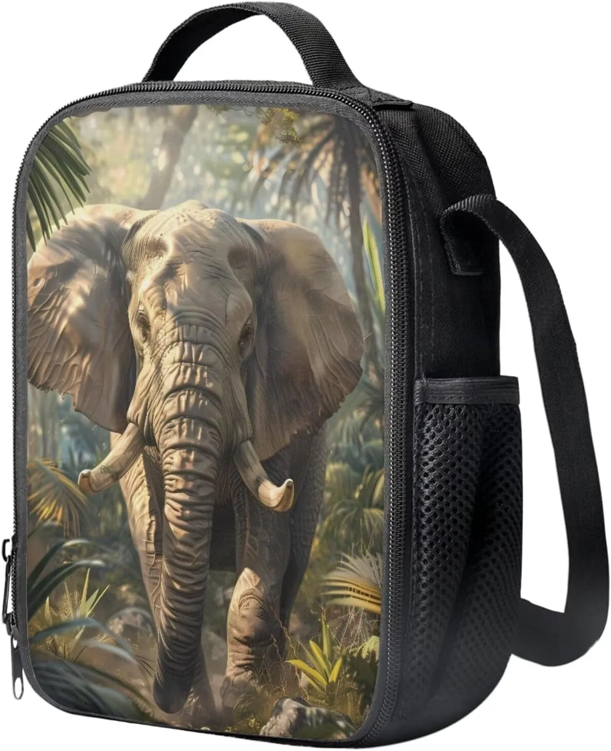 3d Cool Elephant Print Grils Bookbag With Lunch Box Dirt-resistant Lightweight School Backpack for Girls 8-16 Keep Warm Grease Proofing Lunch Bag for Kids Fit Middle School High School