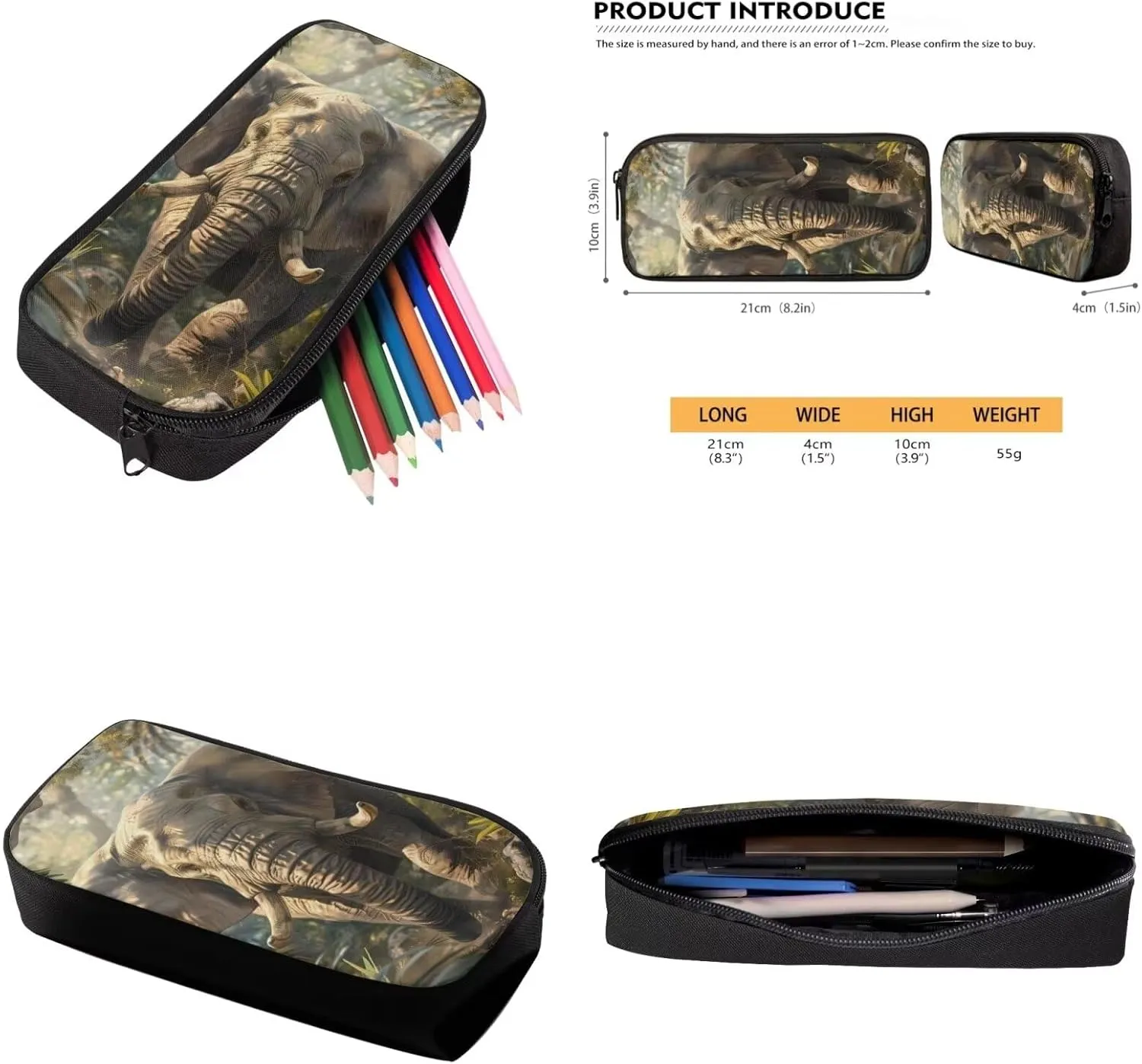 3d Cool Elephant Print Grils Bookbag With Lunch Box Dirt-resistant Lightweight School Backpack for Girls 8-16 Keep Warm Grease Proofing Lunch Bag for Kids Fit Middle School High School