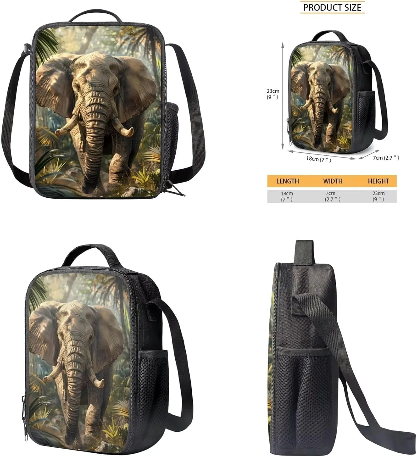 3d Cool Elephant Print Grils Bookbag With Lunch Box Dirt-resistant Lightweight School Backpack for Girls 8-16 Keep Warm Grease Proofing Lunch Bag for Kids Fit Middle School High School