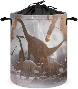 3D Illustration Dinosaurs Laundry Hamper Collapsible Falling Meteorite Laundry Basket with Drawstring Waterproof Laundry Bag Toys Storage Bin with Handle for Boys Girls Bedroom Bathroom