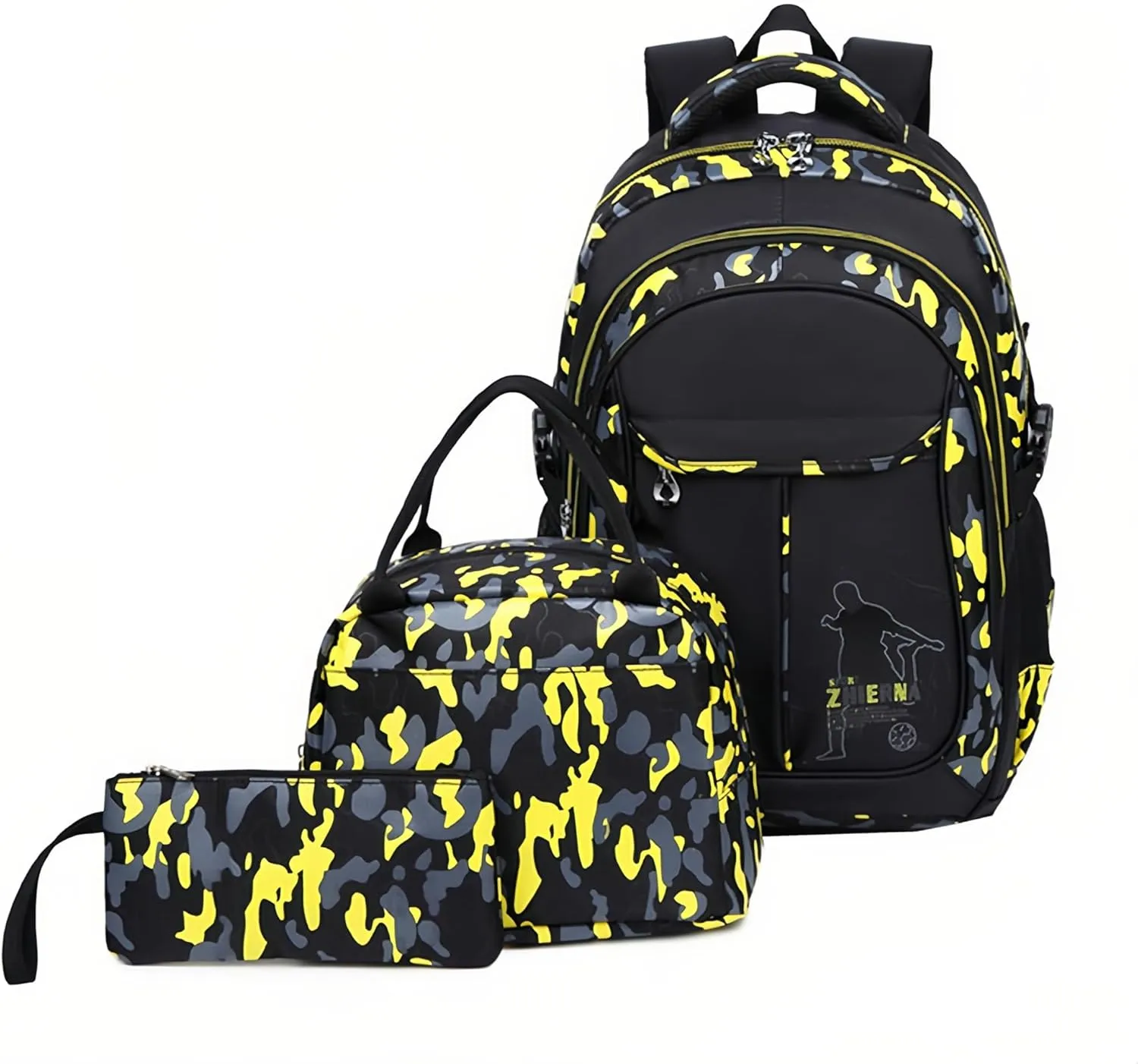 3Pcs Camo Boys Backpack for Kids with Insulated Lunch-Box, Camouflage Backpack Lunchbox Combo for Boys
