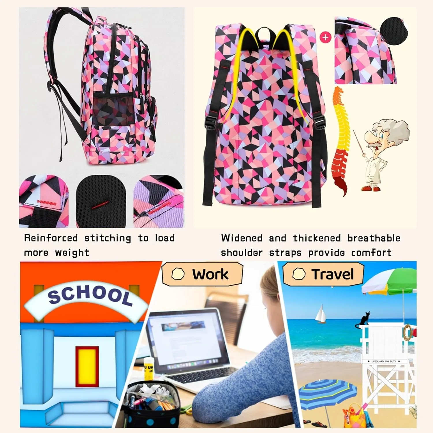 3Pcs Geometric Print Boys Backpack and Lunchbox Set for School Kids, Capacity School Backpack for Boys Elementary Middle School