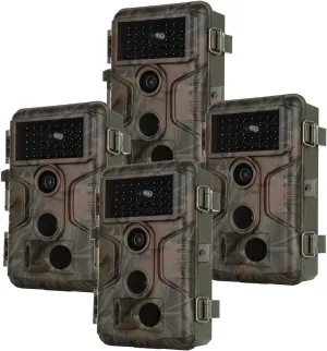4-Pack Trail Camera Game Cam Hunting Cameras 48MP Photo 1296P H.264 Video with Sound Recording, 100ft Night Vision IP66 Waterproof & 120° Wide Angle, 0.1s Trigger Time for Outdoor Monitor