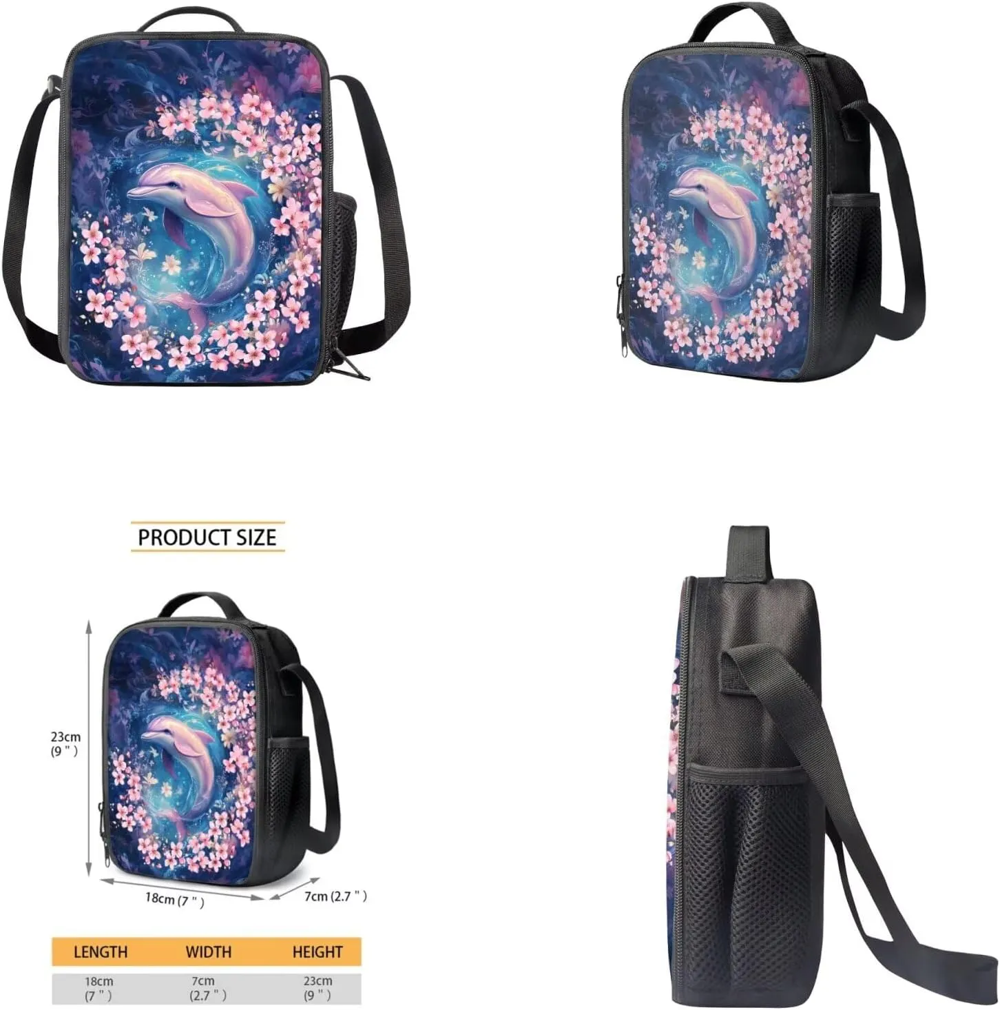 4 Pcs Backpack and Lunch Bag Set for Girls Pink Dolphin Backpack with Front Pocket Elementary Bookbag 6Th Grade Student Funny Back to School Gift with Pencil Case and Water Bottle Sleeve