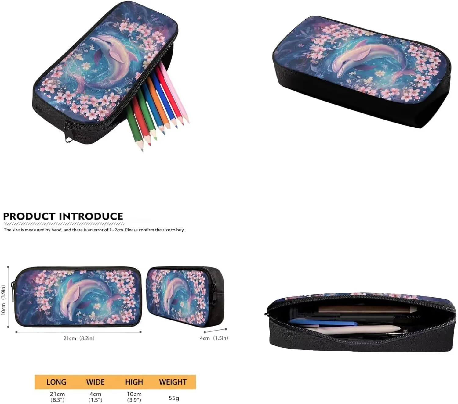 4 Pcs Backpack and Lunch Bag Set for Girls Pink Dolphin Backpack with Front Pocket Elementary Bookbag 6Th Grade Student Funny Back to School Gift with Pencil Case and Water Bottle Sleeve