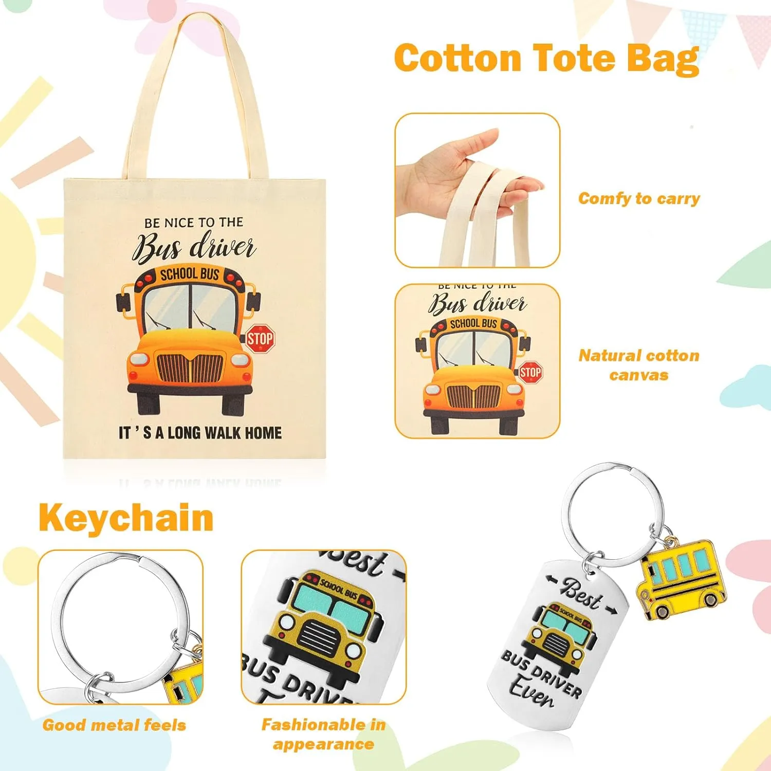 4 Pcs School Bus Driver Gifts Appreciation Gifts for Women Men 12 oz Stainless Steel Bus Driver Tumbler and Lids Funny Canvas Bag Keychain Socks(Black Gray,Normal Tumbler)