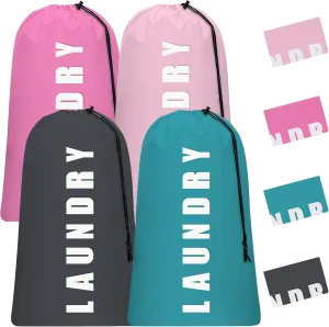 4 Piece Drawstring Travel Laundry Bag, Large Laundry Bag, Men's and Women's Dirty Laundry and Gym Bag, Waterproof Wetproof Travel Bag