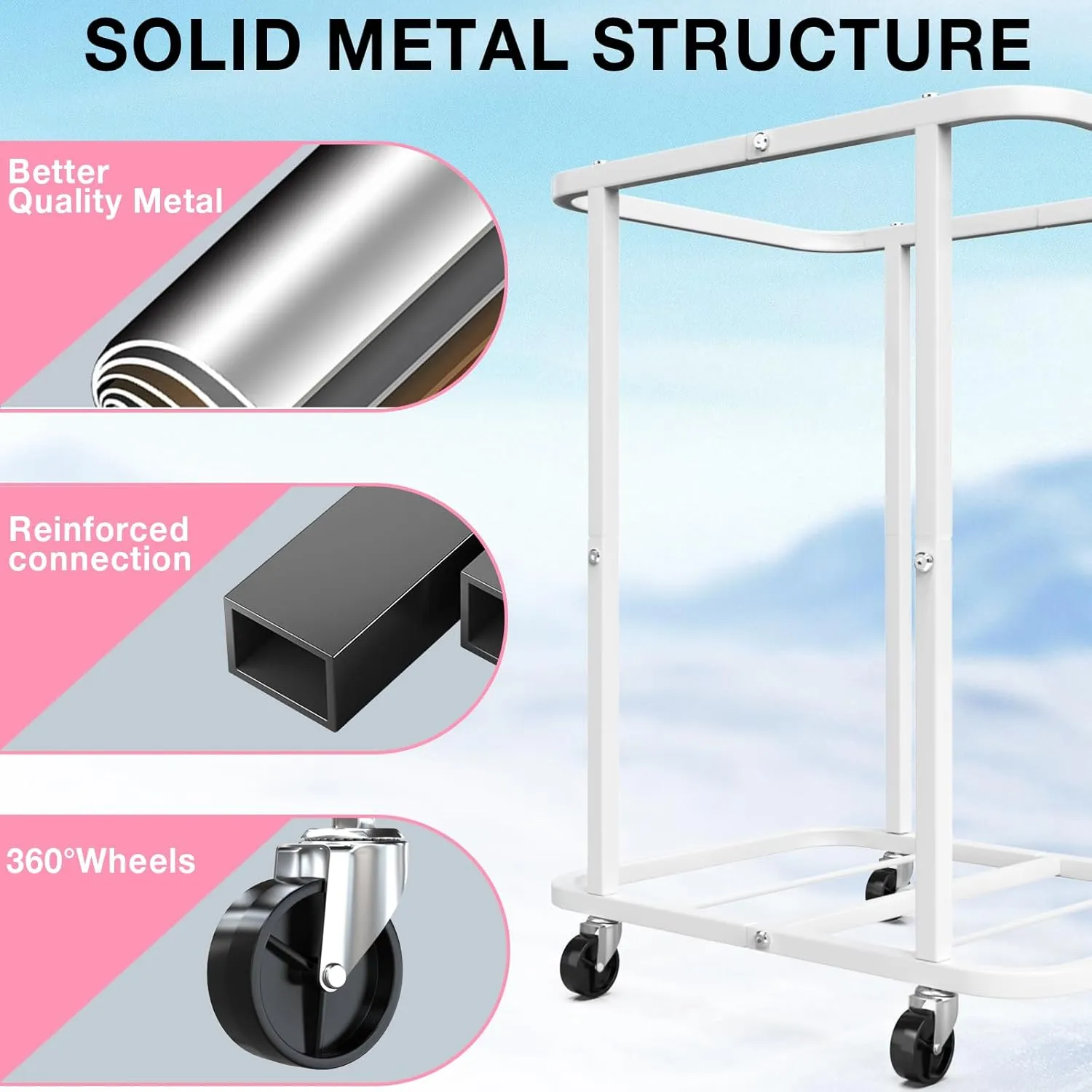 40 Gal(150L) High Grade Large Laundry Basket with Wheels, Rolling Laundry Hamper, Laundry Cart with Metal Frame and Removable Bag Design, Suitable for Laundry Room, Bedroom, Dorm Room (Pink, 150L)