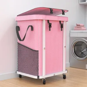 40 Gal(150L) High Grade Large Laundry Basket with Wheels, Rolling Laundry Hamper, Laundry Cart with Metal Frame and Removable Bag Design, Suitable for Laundry Room, Bedroom, Dorm Room (Pink, 150L)