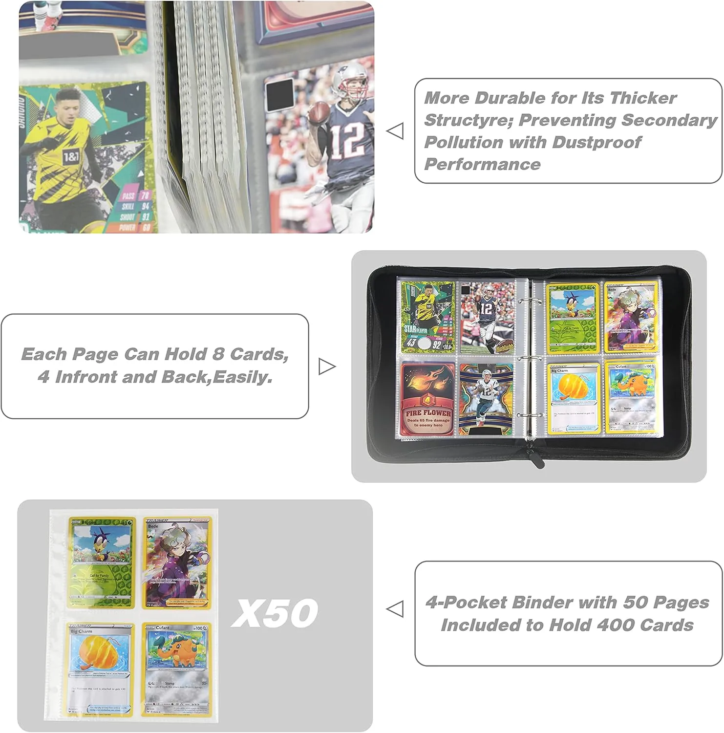 400 Pockets TONESPAC Card Binder Carrying Holder Compatible with Trading Cards Binder, Coupon Organizer Baseball Card Sleeves, Sports Cards (Stripe Black)