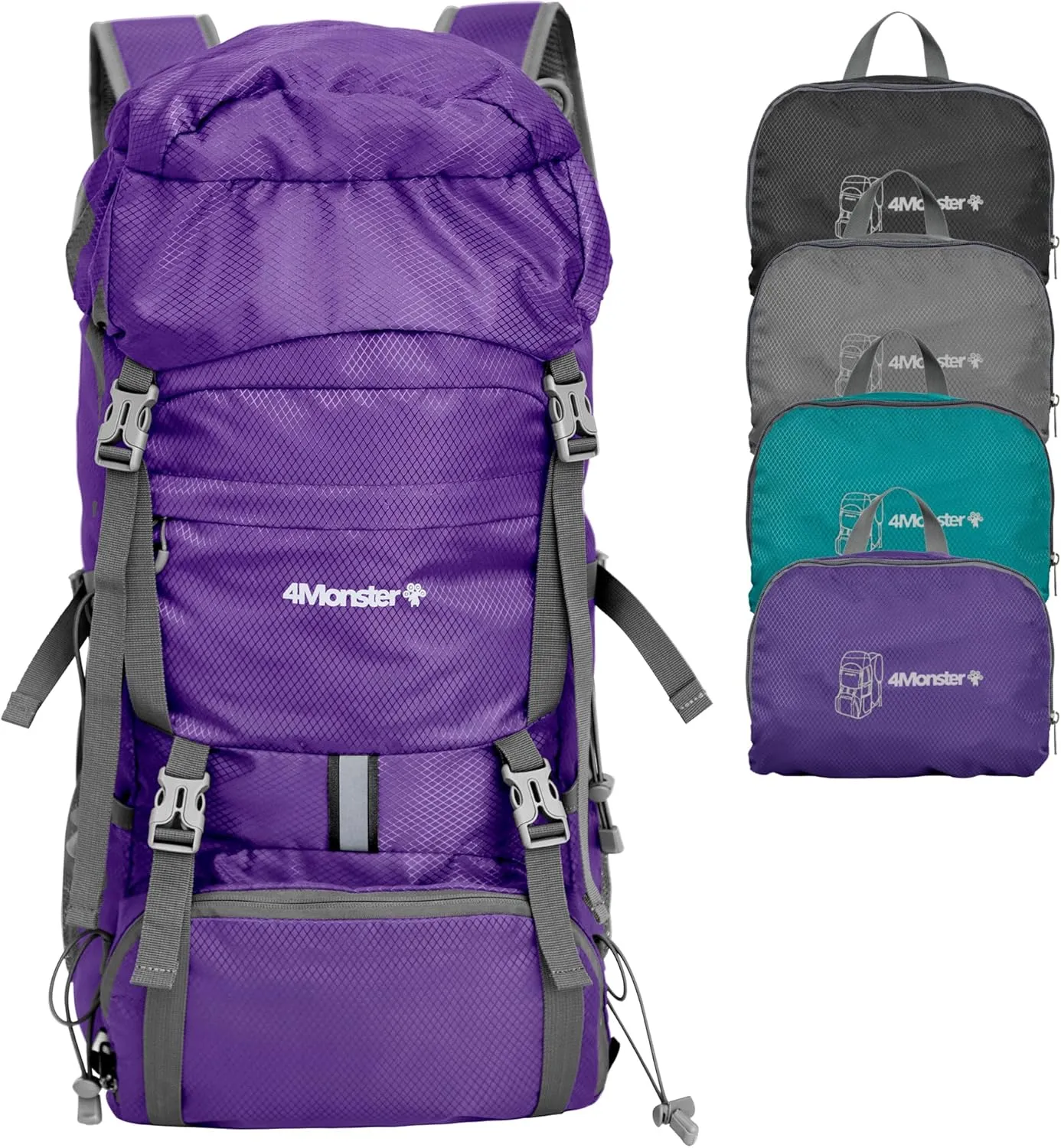 4Monster Portable Hiking Backpack,Lightweight Packable Hiking Daypack,Water Resistant Carry on Backpack for Travel Camping Outdoor (32L, Purple)
