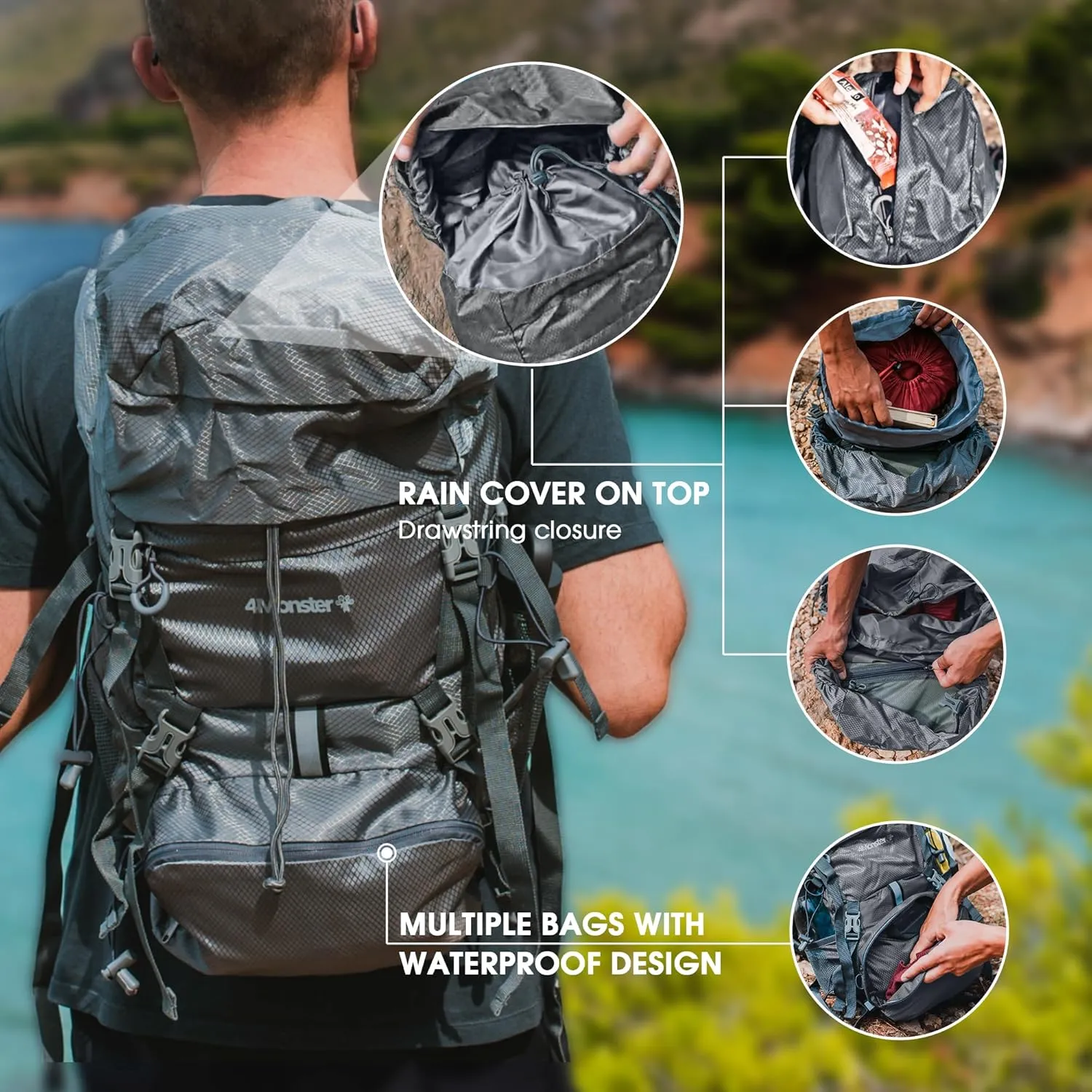 4Monster Portable Hiking Backpack,Lightweight Packable Hiking Daypack,Water Resistant Carry on Backpack for Travel Camping Outdoor (32L, Purple)